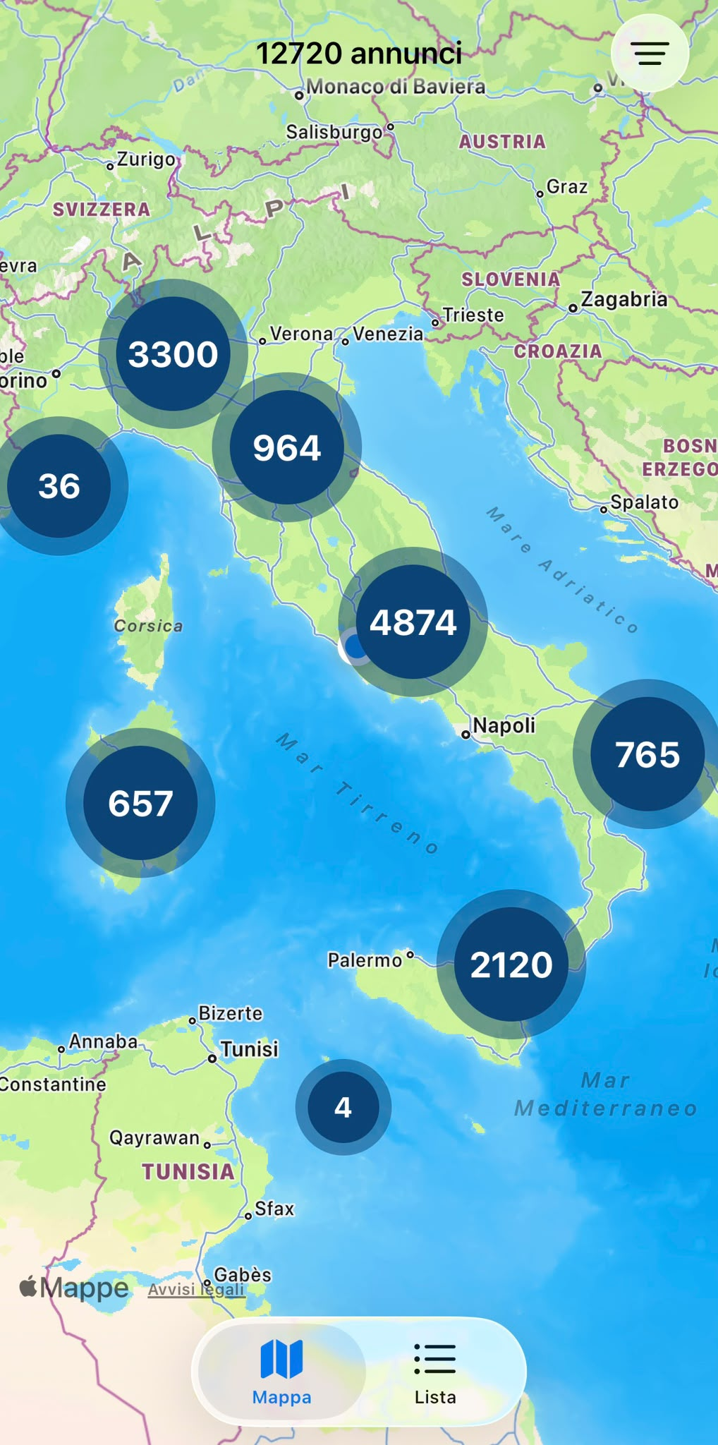 Schermata app Aste Luffarelli: mappa delle aste immobiliari in Italia